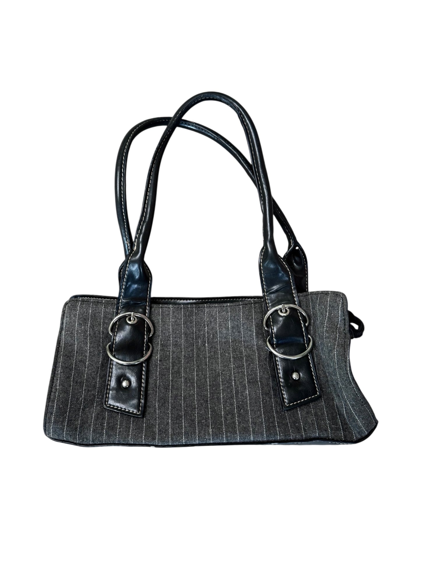 Grey Pinstripe Purse With Silver Details