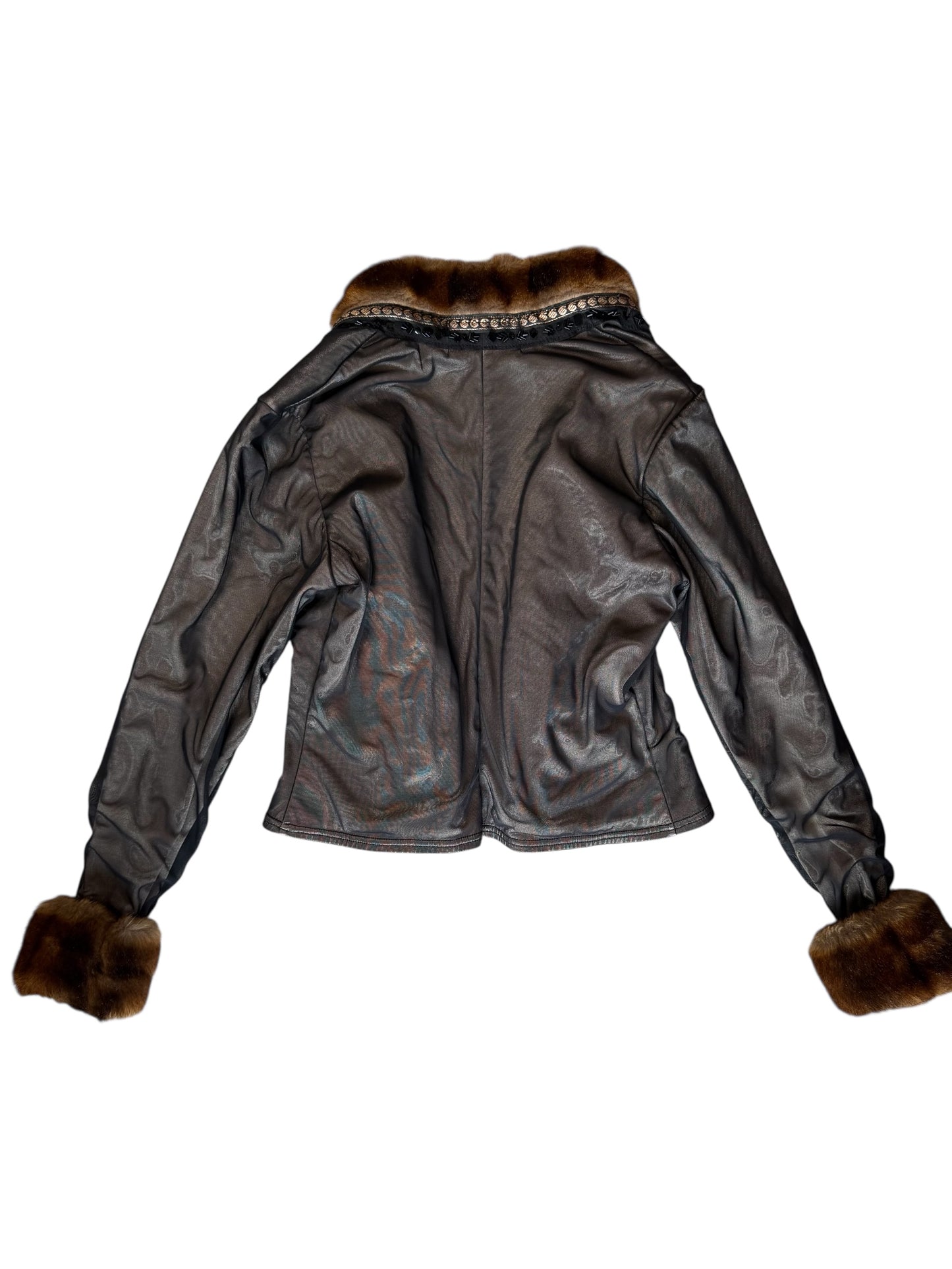 Catwalk Collection Faux Fur Trim Jacket With Sequins