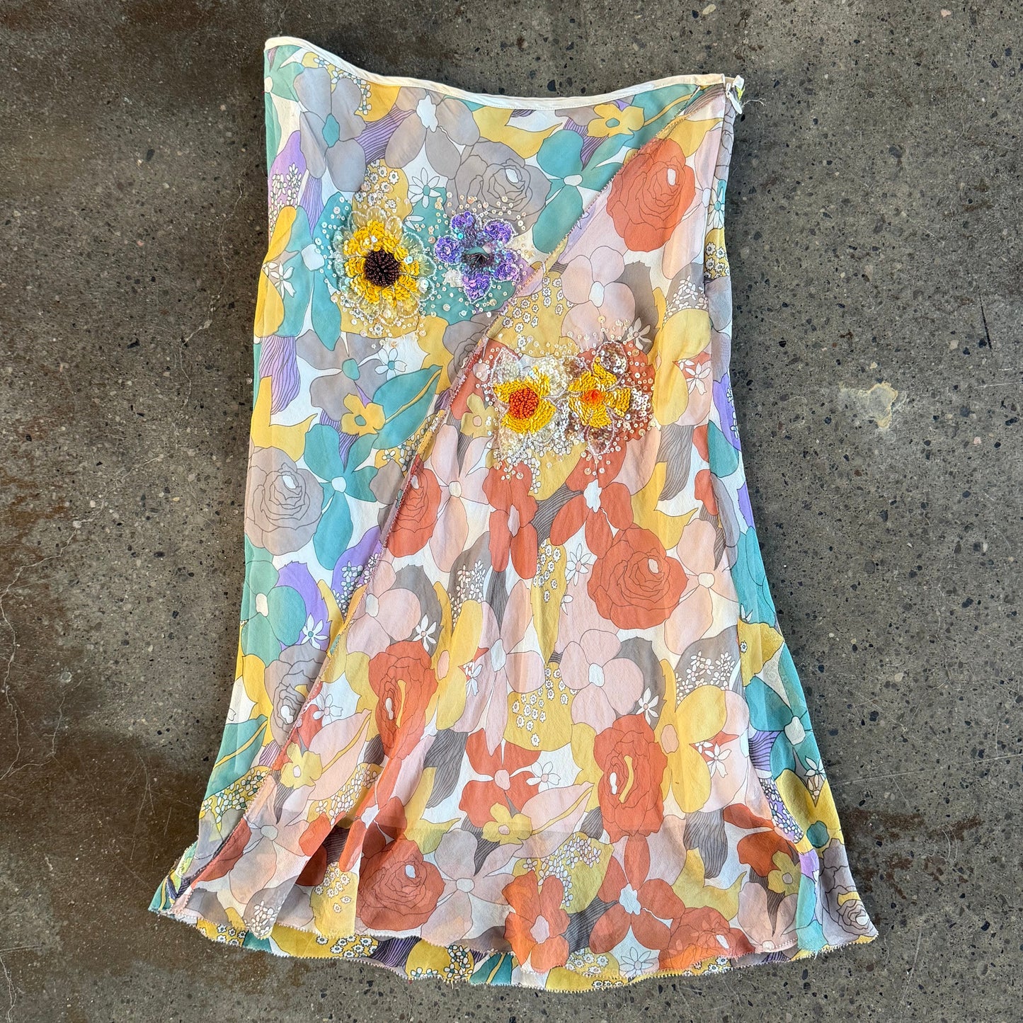 D Studio 100% Silk Embellished Midi Skirt (M)