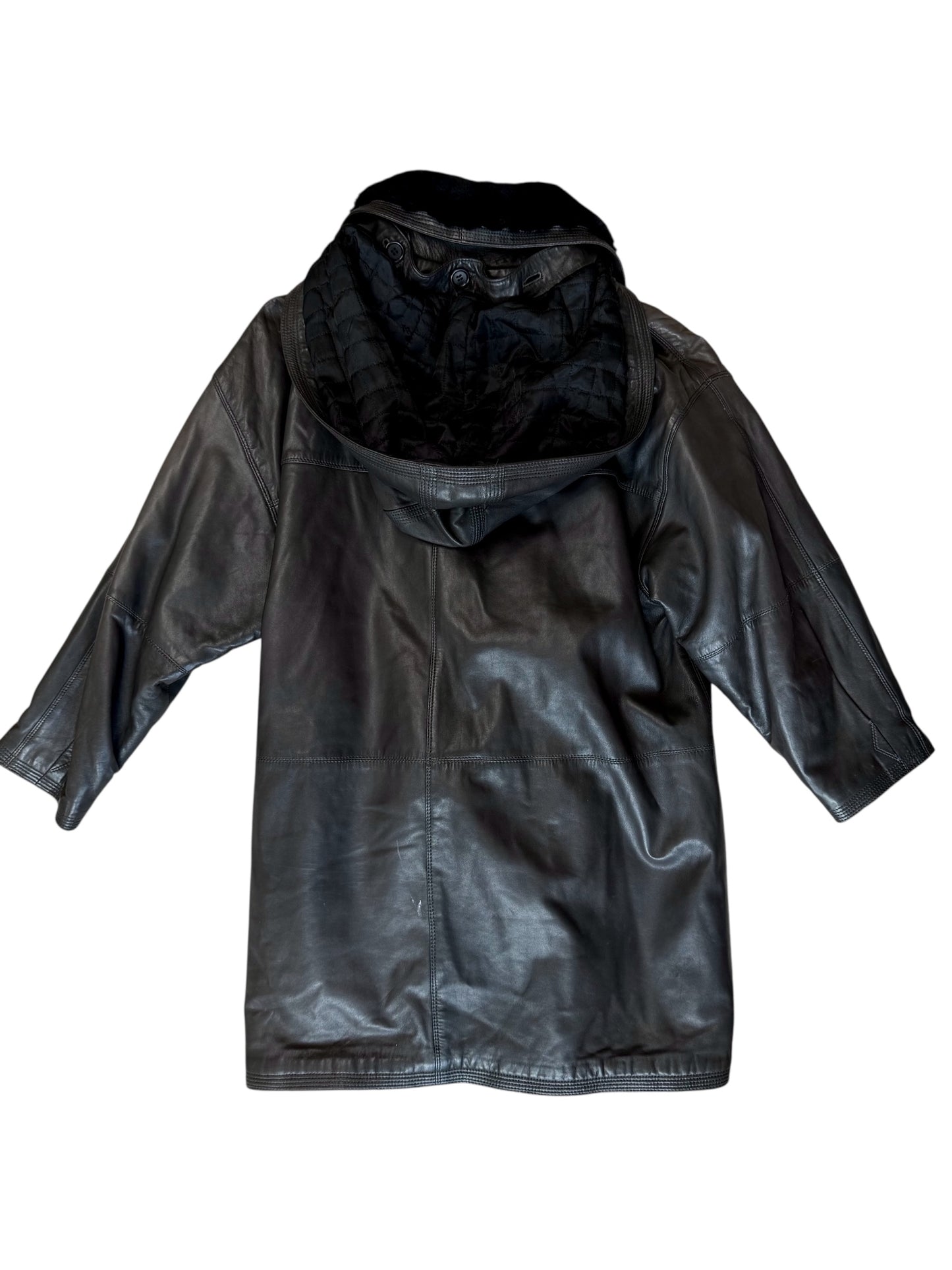 Versace Leather Coat With Fur Hood