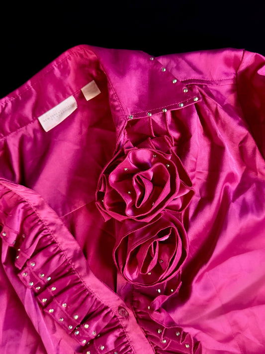 New York & Company Vintage Rosette Button Down With Rhinestones