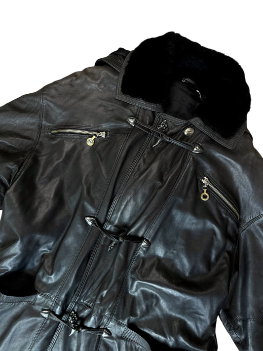 Versace Leather Coat With Fur Hood