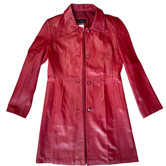 Yeker Red Leather Midi Blazer Coat (S)