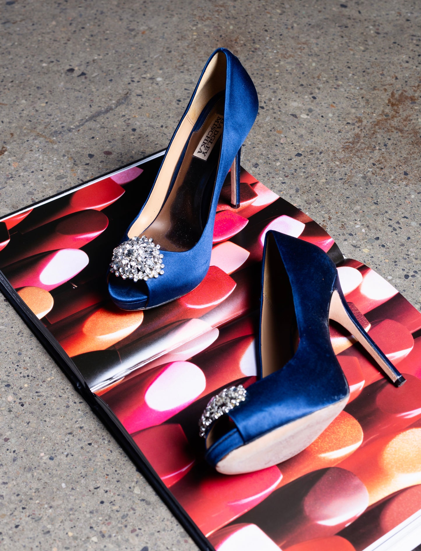 Badgley Mischka Satin Blue Crystal Heels