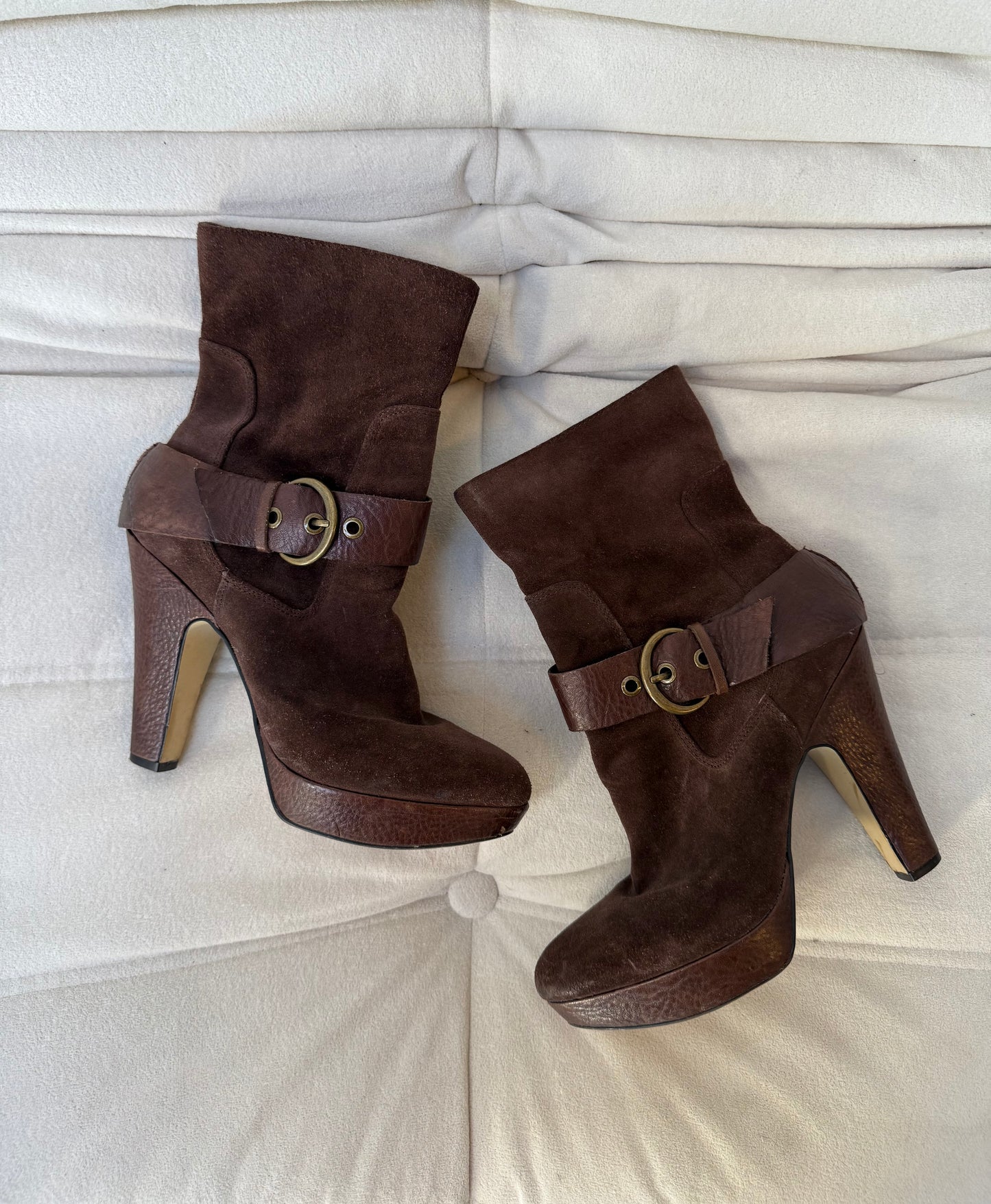 Nine West Suede Brown Buckled Boots