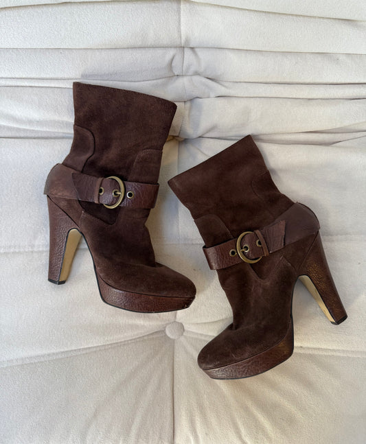Nine West Suede Brown Buckled Boots