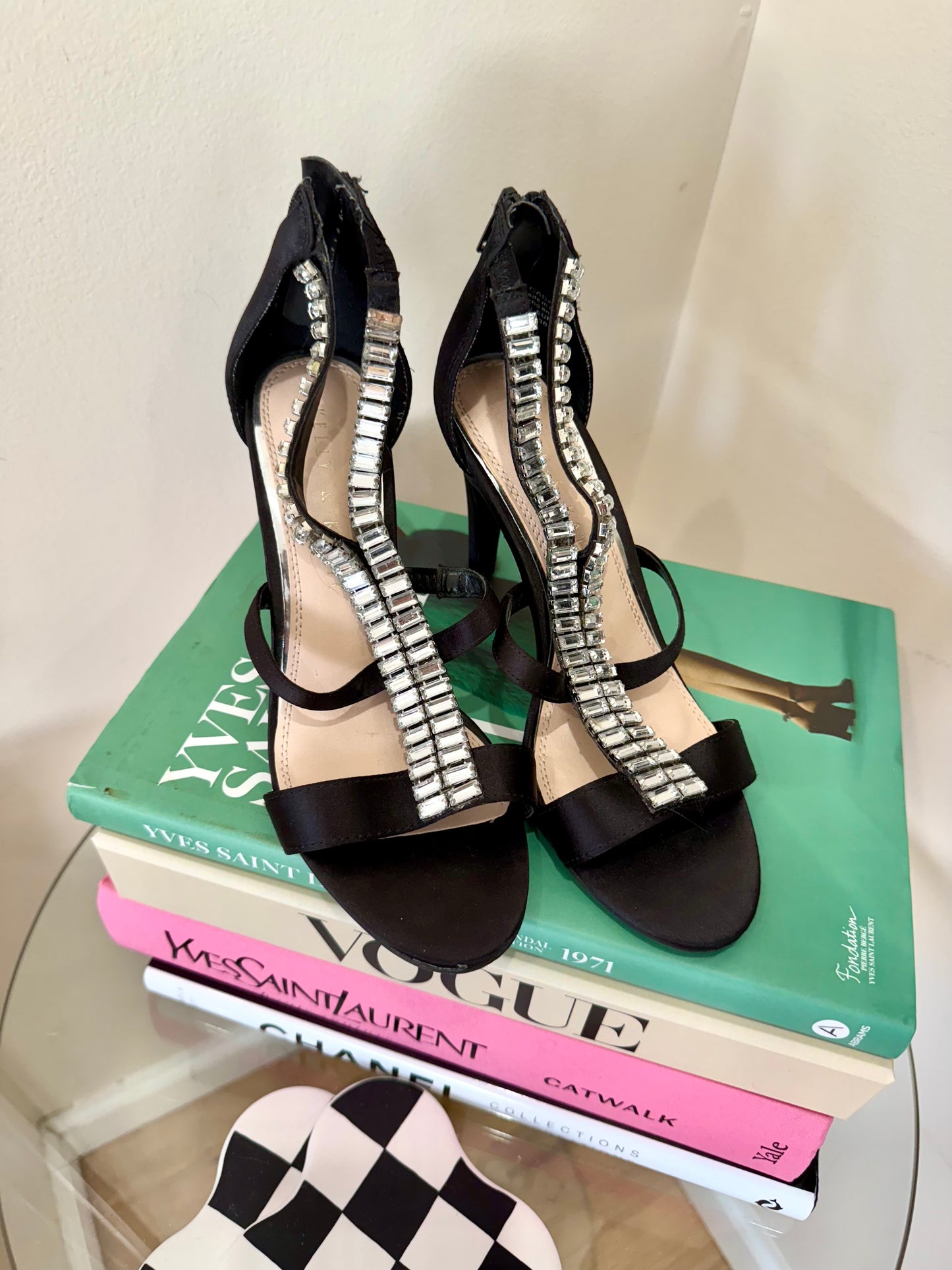 Kelly & Katie Black And Silver Rhinestone Heels