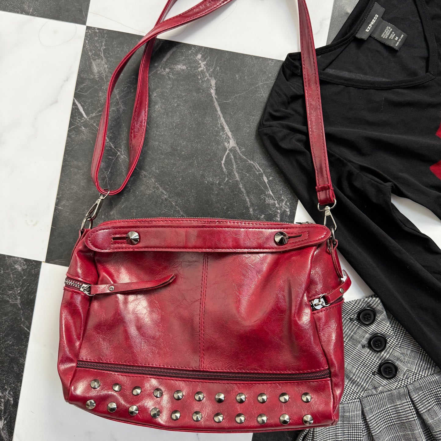 Red Leather Studded Purse