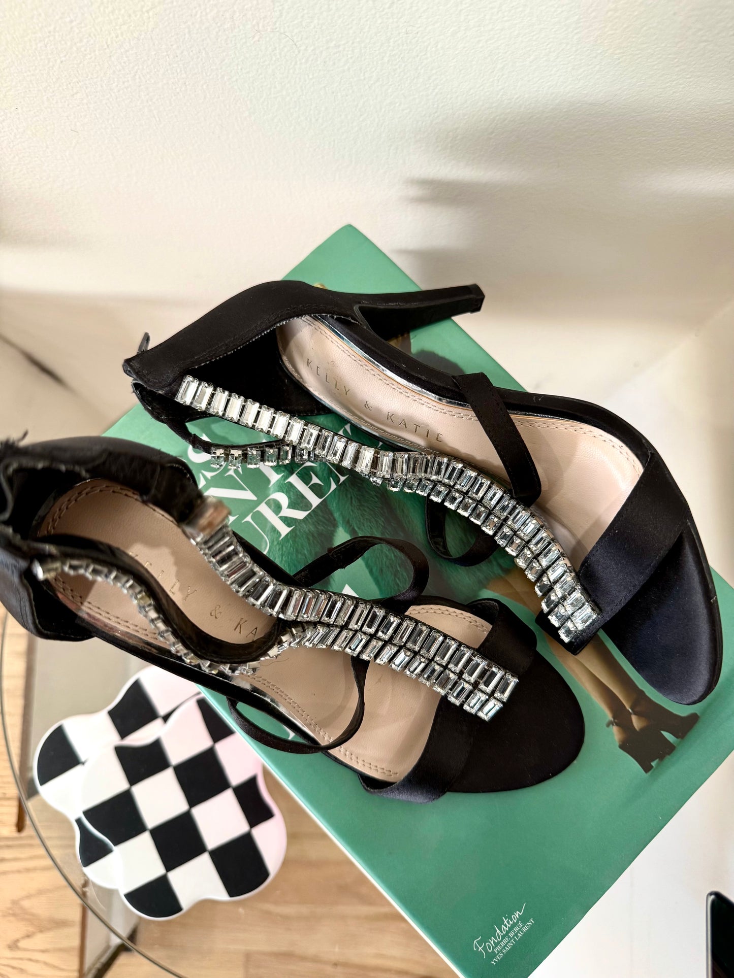 Kelly & Katie Black And Silver Rhinestone Heels