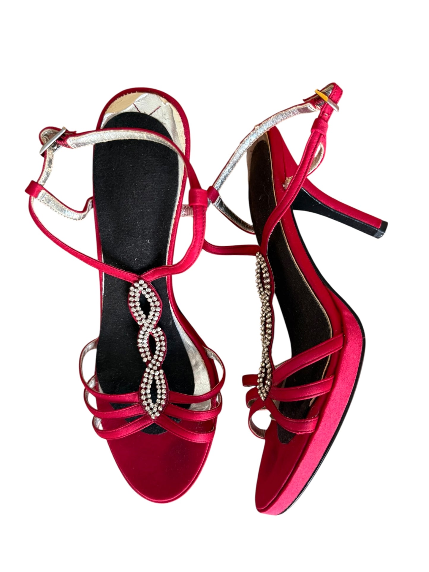Red Satin Heels With Rhinestones