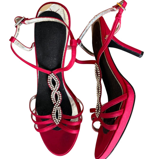 Red Satin Heels With Rhinestones (8.5)