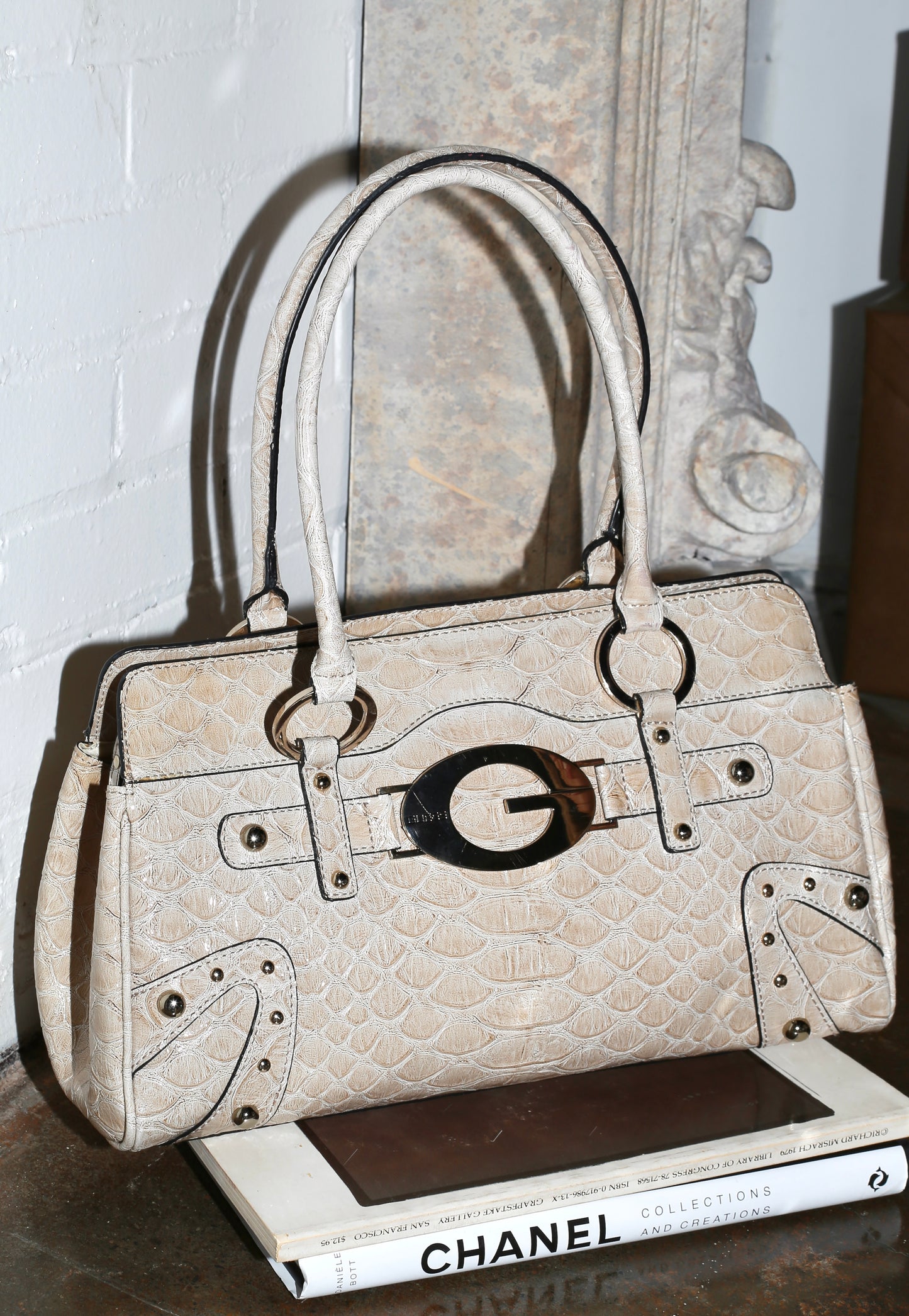 Guess Cream & Silver Crocodile Tote