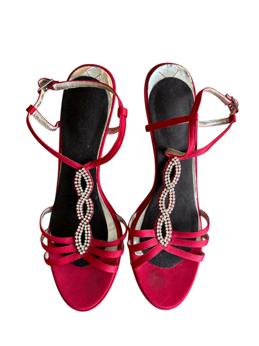 Red Satin Heels With Rhinestones