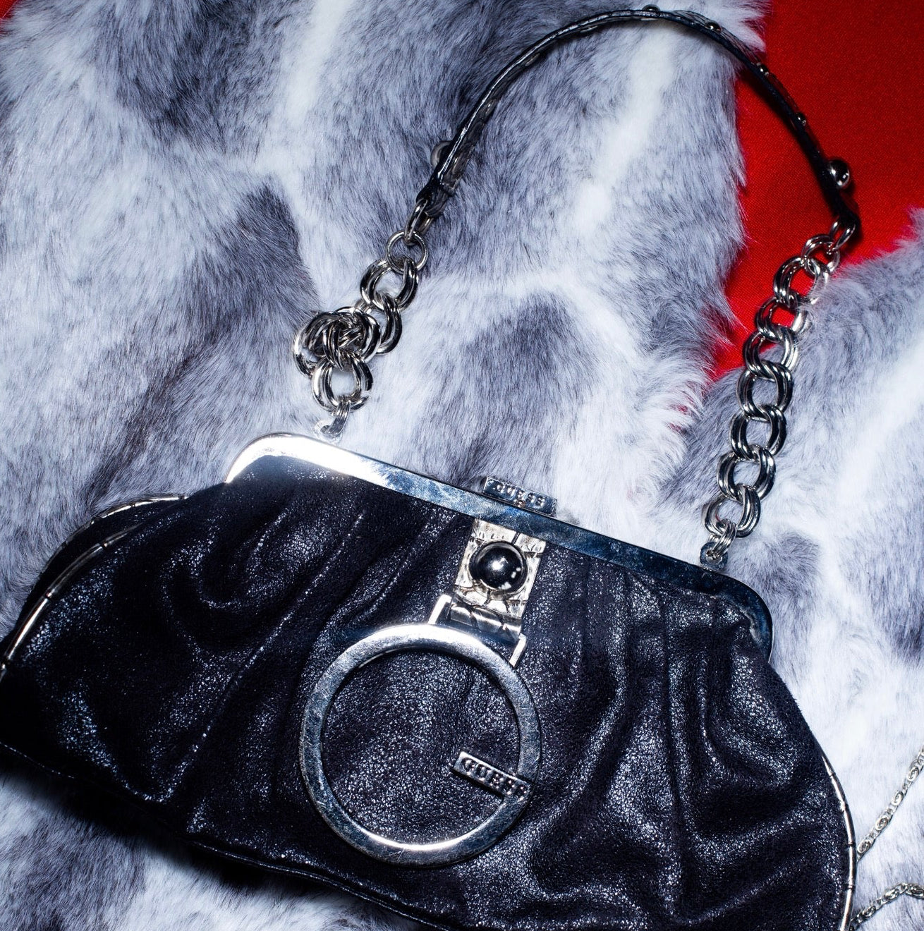 Guess Ruched Snakeskin Chain Bag