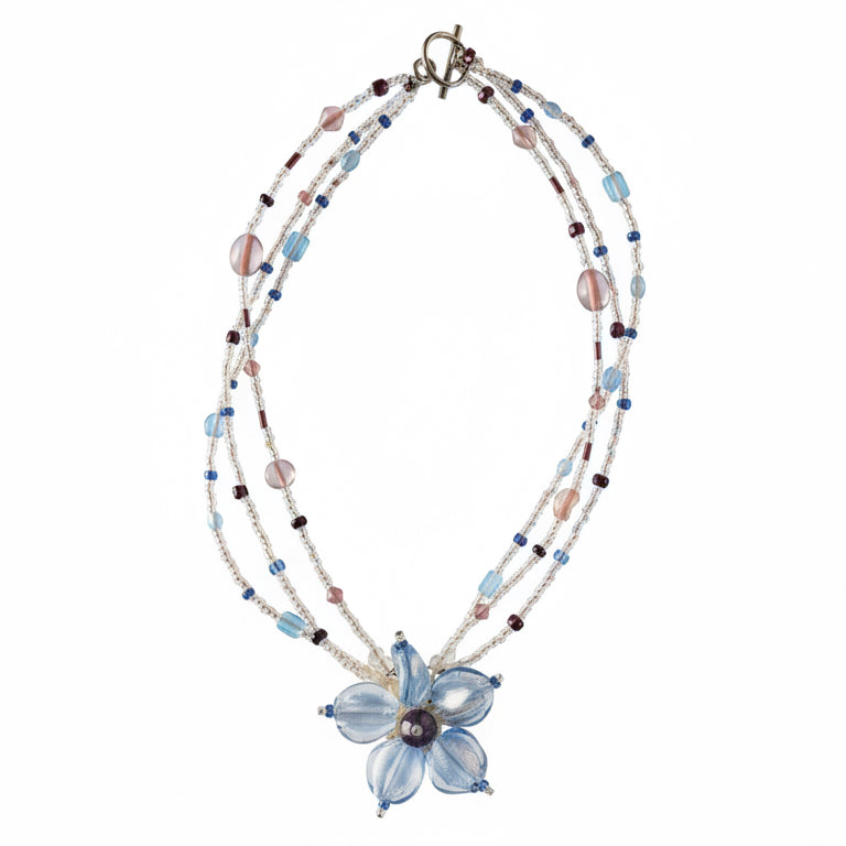 Blue Floral Beaded Necklace