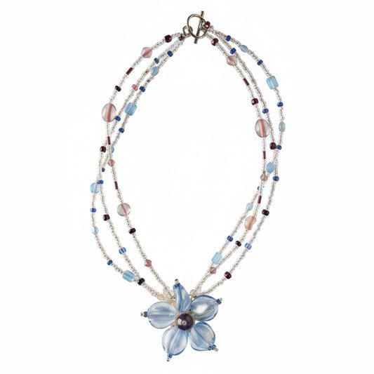 Blue Floral Beaded Necklace