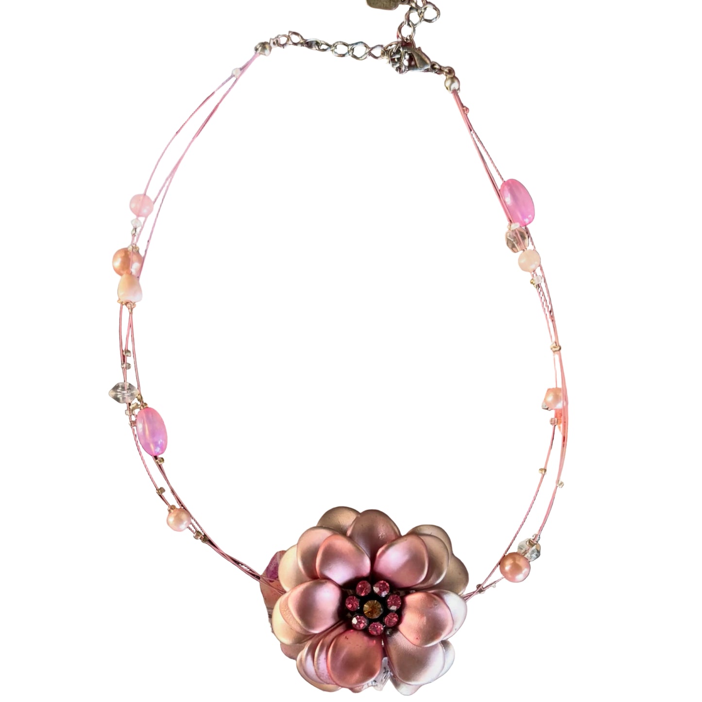 Pink Floral Beaded Necklace